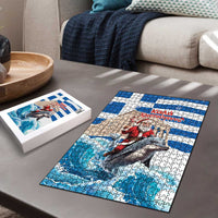 Greece Christmas Puzzle Santa Claus Riding Dolphin - Wonder Print Shop