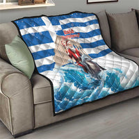 Greece Christmas Quilt Santa Claus Riding Dolphin - Wonder Print Shop