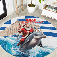 Greece Christmas Round Carpet Santa Claus Riding Dolphin - Wonder Print Shop