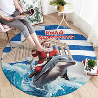 Greece Christmas Round Carpet Santa Claus Riding Dolphin - Wonder Print Shop