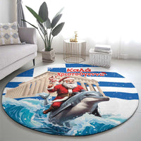 Greece Christmas Round Carpet Santa Claus Riding Dolphin - Wonder Print Shop