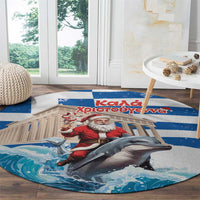 Greece Christmas Round Carpet Santa Claus Riding Dolphin - Wonder Print Shop