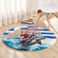 Greece Christmas Round Carpet Santa Claus Riding Dolphin - Wonder Print Shop