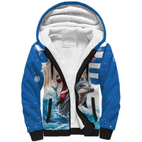 Greece Christmas Sherpa Hoodie Santa Claus Riding Dolphin - Wonder Print Shop