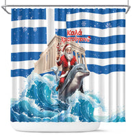 Greece Christmas Shower Curtain Santa Claus Riding Dolphin - Wonder Print Shop