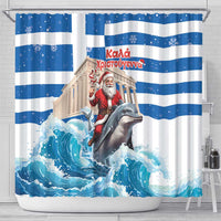 Greece Christmas Shower Curtain Santa Claus Riding Dolphin - Wonder Print Shop