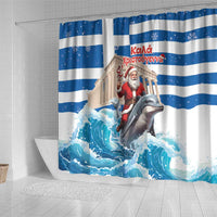 Greece Christmas Shower Curtain Santa Claus Riding Dolphin - Wonder Print Shop
