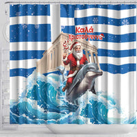 Greece Christmas Shower Curtain Santa Claus Riding Dolphin - Wonder Print Shop