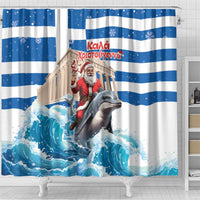 Greece Christmas Shower Curtain Santa Claus Riding Dolphin - Wonder Print Shop