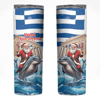 Greece Christmas Skinny Tumbler Santa Claus Riding Dolphin - Wonder Print Shop