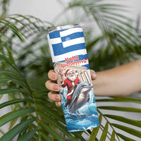 Greece Christmas Skinny Tumbler Santa Claus Riding Dolphin - Wonder Print Shop