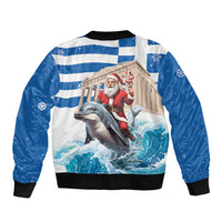 Greece Christmas Sleeve Zip Bomber Jacket Santa Claus Riding Dolphin - Wonder Print Shop