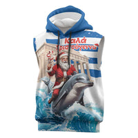 Greece Christmas Sleeveless Hoodie Santa Claus Riding Dolphin - Wonder Print Shop