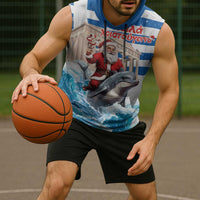 Greece Christmas Sleeveless Hoodie Santa Claus Riding Dolphin - Wonder Print Shop