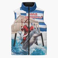 Greece Christmas Sleeveless Puffer Jacket Santa Claus Riding Dolphin - Wonder Print Shop