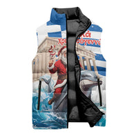 Greece Christmas Sleeveless Puffer Jacket Santa Claus Riding Dolphin - Wonder Print Shop