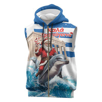 Greece Christmas Sleeveless Zip Hoodie Santa Claus Riding Dolphin - Wonder Print Shop
