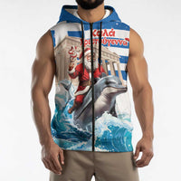 Greece Christmas Sleeveless Zip Hoodie Santa Claus Riding Dolphin - Wonder Print Shop