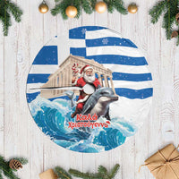Greece Christmas Tree Skirt Santa Claus Riding Dolphin - Wonder Print Shop
