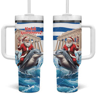 Greece Christmas Tumbler With Handle Santa Claus Riding Dolphin - Wonder Print Shop