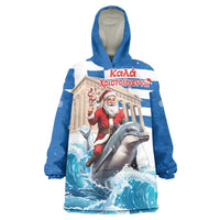 Greece Christmas Wearable Blanket Hoodie Santa Claus Riding Dolphin - Wonder Print Shop