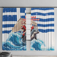 Greece Christmas Window Curtain Santa Claus Riding Dolphin - Wonder Print Shop