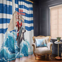 Greece Christmas Window Curtain Santa Claus Riding Dolphin - Wonder Print Shop