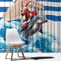 Greece Christmas Window Curtain Santa Claus Riding Dolphin - Wonder Print Shop