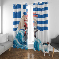 Greece Christmas Window Curtain Santa Claus Riding Dolphin - Wonder Print Shop
