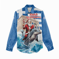 Greece Christmas Women Casual Shirt Santa Claus Riding Dolphin - Wonder Print Shop