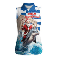 Greece Christmas Women Sleeveless Polo Shirt Santa Claus Riding Dolphin - Wonder Print Shop