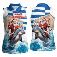 Greece Christmas Women Sleeveless Polo Shirt Santa Claus Riding Dolphin - Wonder Print Shop