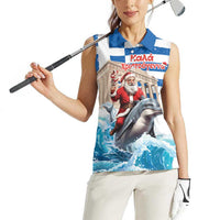 Greece Christmas Women Sleeveless Polo Shirt Santa Claus Riding Dolphin - Wonder Print Shop