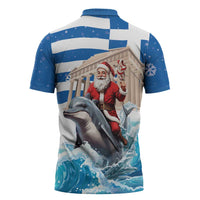 Greece Christmas Zipper Polo Shirt Santa Claus Riding Dolphin - Wonder Print Shop