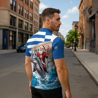 Greece Christmas Zipper Polo Shirt Santa Claus Riding Dolphin - Wonder Print Shop