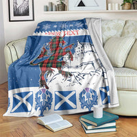 Personalized Scotland Christmas Blanket Tartan Unicorn with Edinburgh Castle