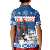Personalized Scotland Christmas Kid Polo Shirt Tartan Unicorn with Edinburgh Castle - Wonder Print Shop