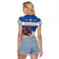 Personalized Scotland Christmas Raglan Cropped T Shirt Tartan Unicorn with Edinburgh Castle - Wonder Print Shop