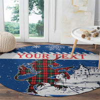 Personalized Scotland Christmas Round Carpet Tartan Unicorn with Edinburgh Castle