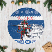 Personalized Scotland Christmas Tree Skirt Tartan Unicorn with Edinburgh Castle - Wonder Print Shop