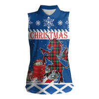 Personalized Scotland Christmas Women Sleeveless Polo Shirt Tartan Unicorn with Edinburgh Castle - Wonder Print Shop