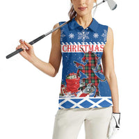 Personalized Scotland Christmas Women Sleeveless Polo Shirt Tartan Unicorn with Edinburgh Castle - Wonder Print Shop