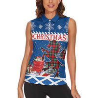 Personalized Scotland Christmas Women Sleeveless Polo Shirt Tartan Unicorn with Edinburgh Castle - Wonder Print Shop