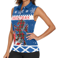 Personalized Scotland Christmas Women Sleeveless Polo Shirt Tartan Unicorn with Edinburgh Castle - Wonder Print Shop