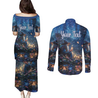 Personalized Iceland Yule Lads Christmas Couples Matching Puletasi and Long Sleeve Button Shirt Merry Kertasnikir Under Vibrant Flowers - Wonder Print Shop