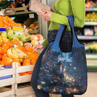 Personalized Iceland Yule Lads Christmas Grocery Bag Merry Kertasnikir Under Vibrant Flowers