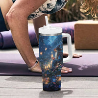 Personalized Iceland Yule Lads Christmas Tumbler With Handle Merry Kertasnikir Under Vibrant Flowers - Wonder Print Shop