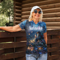 Personalized Iceland Yule Lads Christmas Women Polo Shirt Merry Kertasnikir Under Vibrant Flowers - Wonder Print Shop