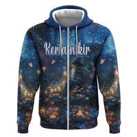 Personalized Iceland Yule Lads Christmas Zip Hoodie Merry Kertasnikir Under Vibrant Flowers - Wonder Print Shop