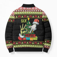 Six Seven Christmas Bomber Puffer Jacket Funny Santa and Green Hands - Wonder Print Shop